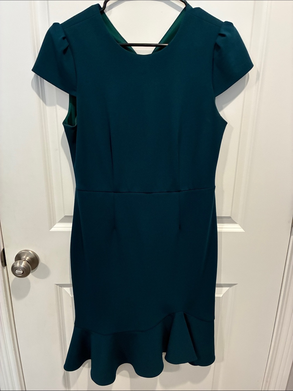 Betsey Johnson Teal Green Cap-Sleeve Midi Dress with Flounce Hem